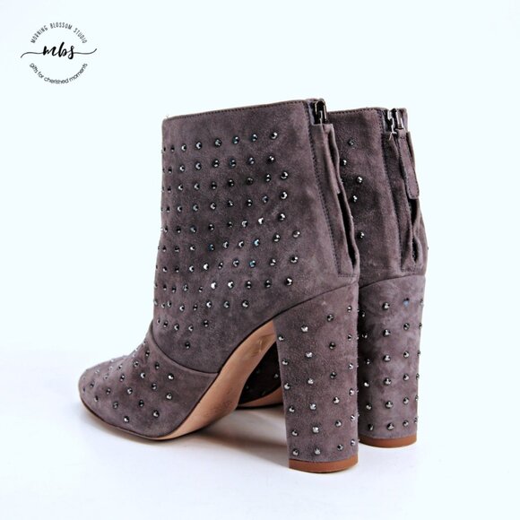 J. Crew Adele Suede Leather Studded Ankle Heel Boots Gray Women 8 - Picture 5 of 14